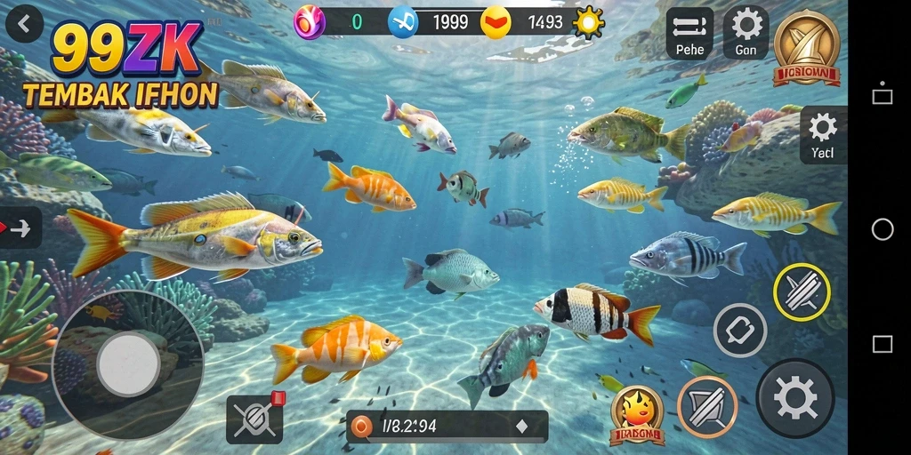 Gameplay mendebarkan dalam <strong>99ZK</strong> saat menangkap ikan.