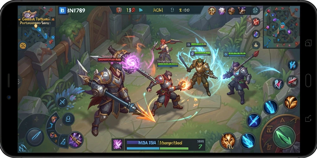 Screenshot gameplay BNI789 yang menampilkan pertempuran seru di arena.