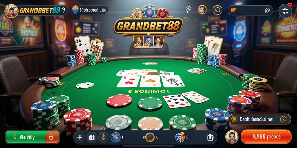 Tampilan gameplay poker yang seru dan interaktif di GRANDBET88.