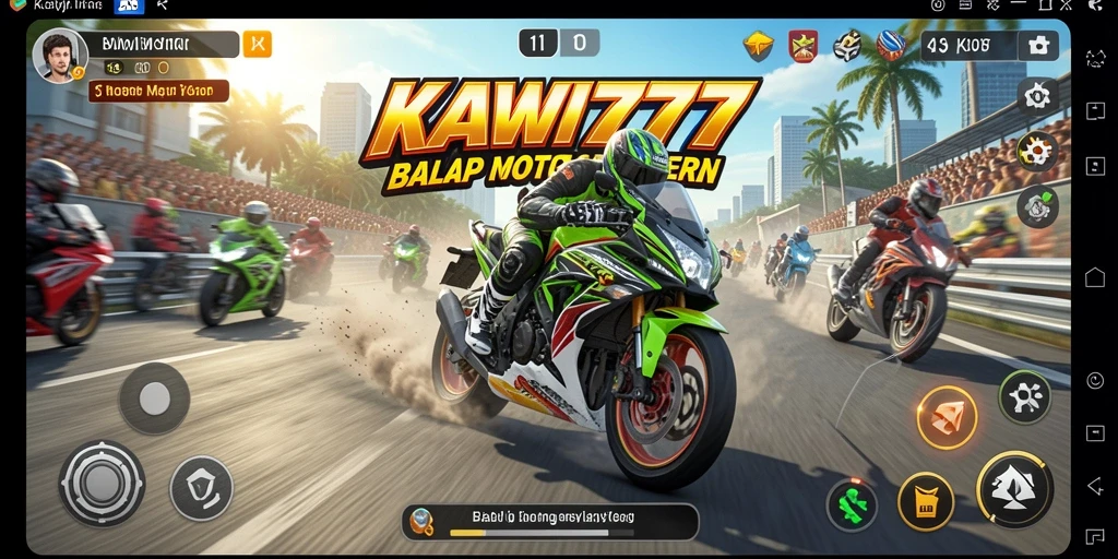 Tangkapan layar menunjukkan aksi balapan motor yang mendebarkan.