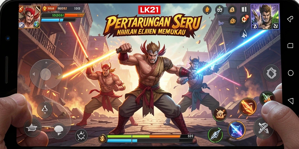 Tangkapan layar gameplay LK21 menunjukkan aksi pertarungan yang intens dan mendebarkan.