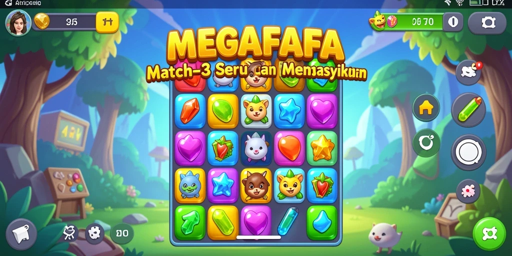 Tampilan gameplay Match-3 yang menarik dari MEGAFAFA.