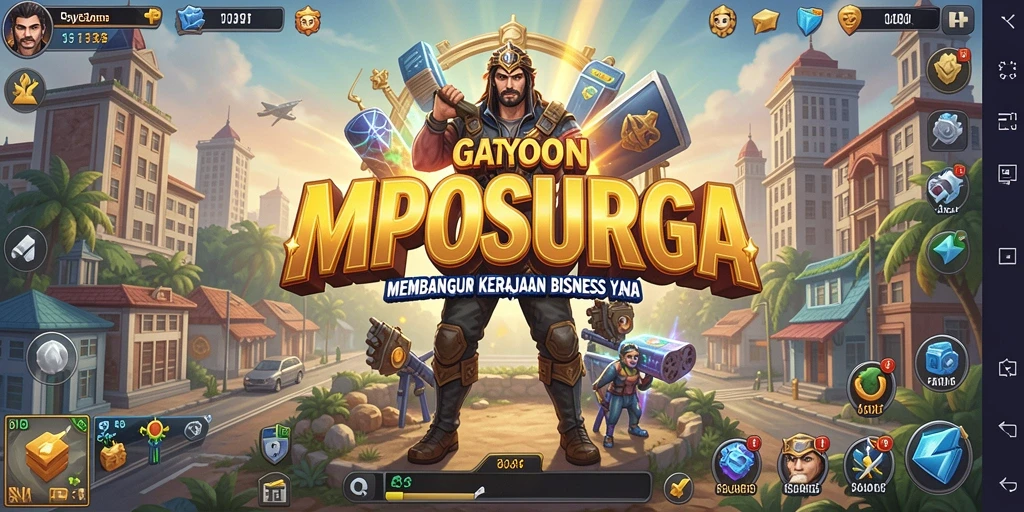 Screenshot gameplay MPOSURGA menampilkan suasana bisnis yang dinamis.