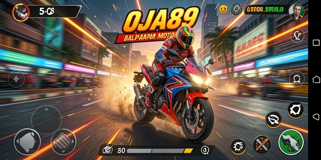 Tampilan gameplay balapan motor yang mendebarkan di OJA89.