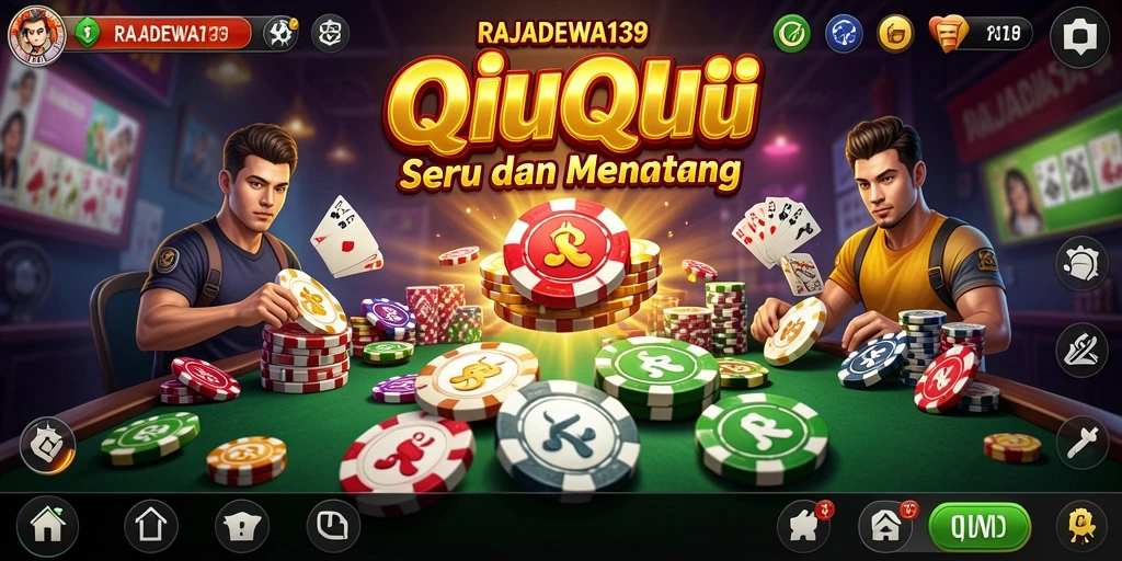 Screenshot utama RAJADEWA138 menampilkan gameplay QiuQiu yang seru.