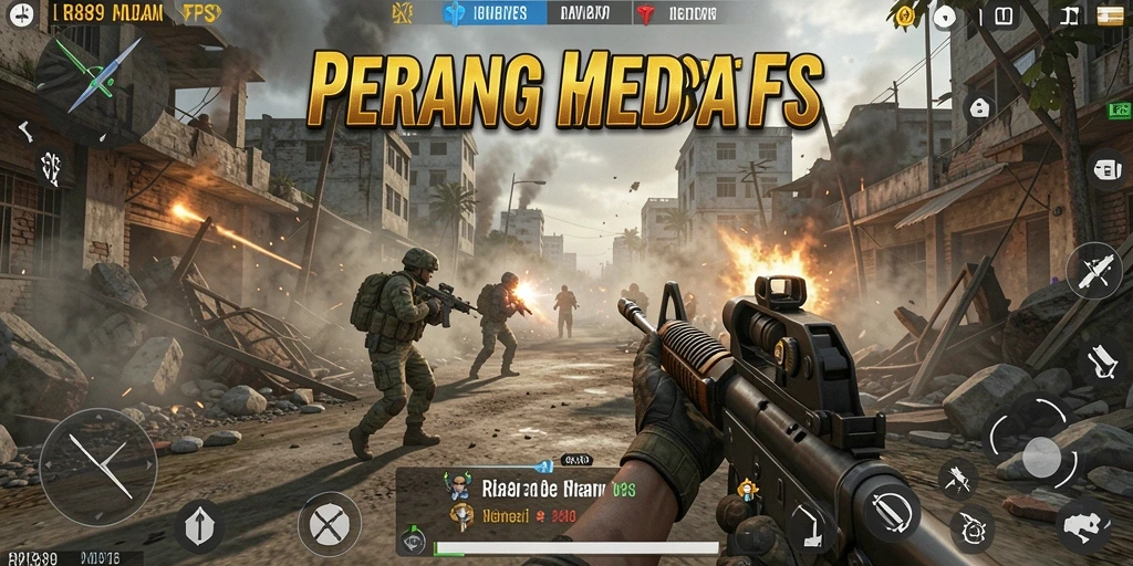 Tangkapan layar utama RI889 memperlihatkan aksi tembak-menembak yang memukau di medan perang.