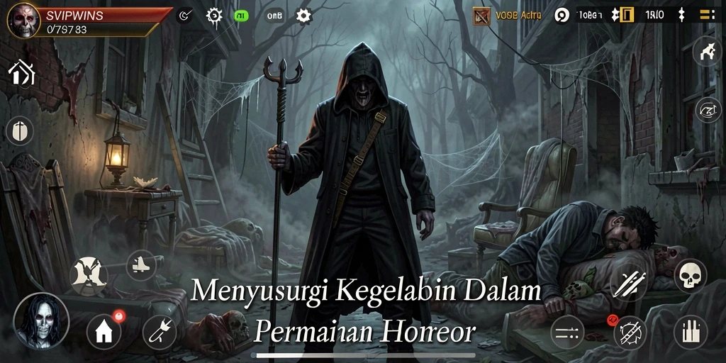 Screenshot gameplay menegangkan di SVIPWINS dengan suasana Horror yang kental.