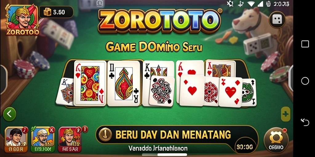 Tampilan gameplay seru di ZOROTOTO, permainan Domino yang menantang.